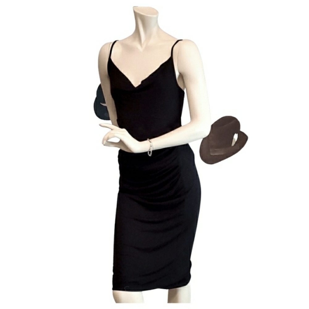 Velvet Torch Cowl Neck Ruched Midi Dress LBD XL